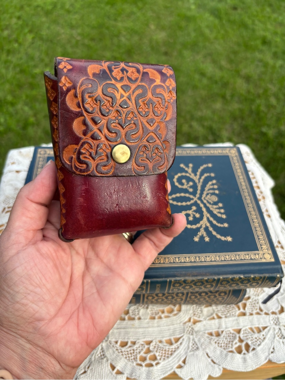 Tooled Leather Flip Phone Case Belt Holster